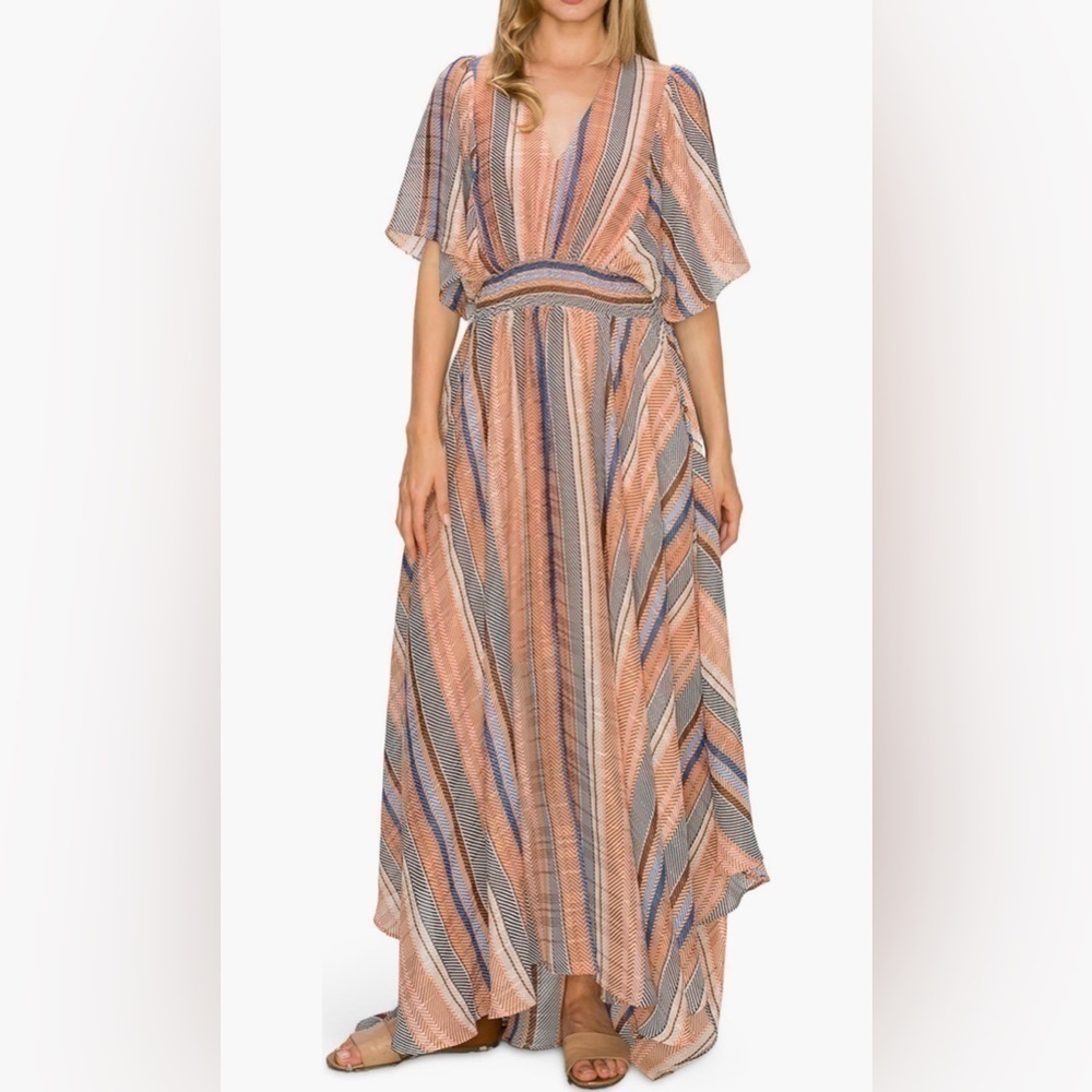 Melloday Striped Flutter Sleeve Maxi
Dress In Multi. Size M